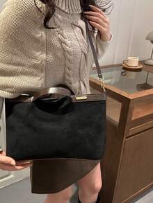 复古豹纹大容量斜挎包，商务女性日常通勤包。新款麂皮休闲手提包，大容量，宽肩带，可作单肩包或斜挎包使用。 - 彩色 - 查看 6