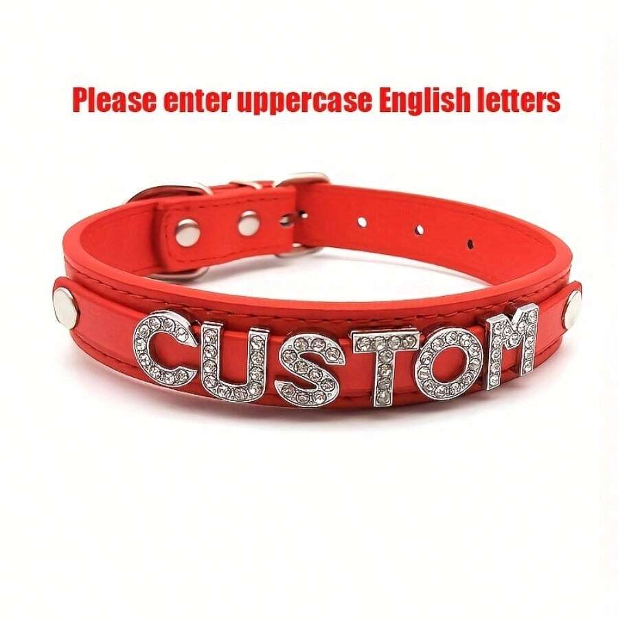 Local Delivery -Customized Festival Gift 1pc Sexy Cute PU Leather Custom Name Letters Choker Collar Personalized Cosplay - Đỏ - Xem 1