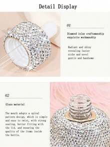 1 pieza Botella cuentagotas de aceite esencial de 30ml, Botella recargable de viaje para suero, esencia o perfume con diamantes de imitación de alta gama, adecuada para líquidos, regalo creativo - Plateado - Ver 8