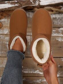 女士加厚保暖雪地靴，新款韩版加厚底冬靴，保暖内衬踝靴，防磨皮靴 - 棕色 - 查看 4