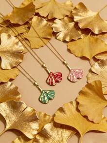 Elegant Ginkgo Leaf Necklace - A Symbol Of Resilience And Hope, Green Enamel Gold-Plated Pendant, Perfect Gift For Her Birthday And Anniversary - Multicolor - View 1