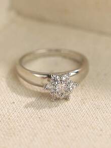 Gift Box Elegant Cubic Zirconia Ring, Women's Wedding, Engagement, Party Versatile Jewelry, Copper Material Non-Fading And Hypoallergenic, Ideal Holiday Gift - Silver - View 4