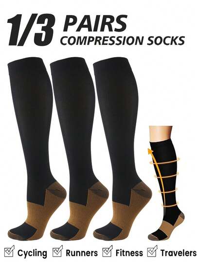 1/3 双男士压缩袜，涤纶运动袜，成人骑行支撑袜，轻便透气高筒低压跑步袜，适合骑行、徒步、旅行