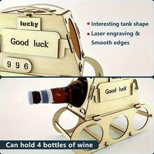 Wooden Barrel-Shaped Wine Rack With Lucky Auspicious Inscription - Gold And Green Desktop Decor, Suitable For Home Bar, Kitchen, Christmas Party - Can Be Self-Painted As Holiday Gifts, Space-Saving Beverage Rack, Creative Design, Exquisite Craftsmanship - White - View 5
