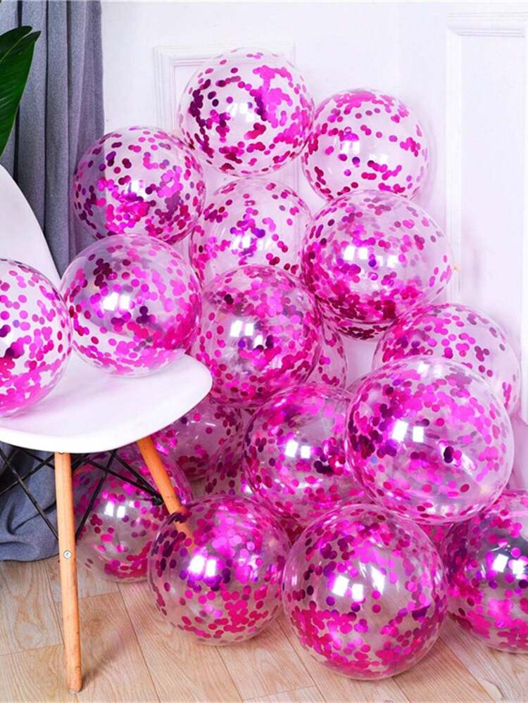 10pcs 12-Inch Gold Sequin Latex Balloons, Transparent Glitter Helium Balloons, Suitable For Wedding, Birthday Party Decor, Back To School, Valentine's Day And Other Occasions - Hot Pink - View 5
