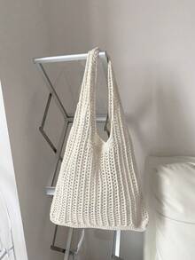 Summer Vacation Beach Bag, Large Capacity Tote Bag, Elegant Women's Fashion Shoulder Bag, Travel Bag, Travel Essentials, Bridesmaid Gift Bag, College Student Lunch Bag, Business Women - Beige - View 9