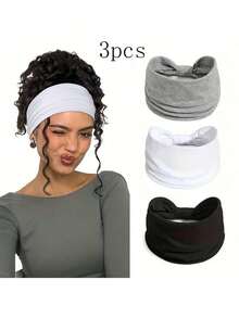 3pcs/Set Women's Boho Headband Set - Thick Elastic Non-Slip Headbands With Bow & Ring Design, White/Grey/Black, Soft Stretchy Hair Accessories Suitable For Fitness, Running, Yoga, Gym - Multi-Color Options, Long Hair Friendly (White, Grey, Black) - Ideal Choice For Women's Fitness & Casual Outfits - Secure Fit, Multipurpose Headbands For Sports & Daily Use - Suitable For Fitness & Running Headbands, Women Headbands Winter Scarf Warm Hair Bands Women Bandanas - 彩色 - 查看 10