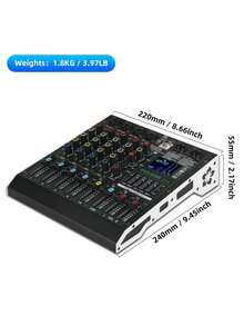 Professional DJ Audio Mixer, 6-Channel Sound Mixing Board With 99 DSP Effects, Wireless, 48V Phantom Power, Vocal Removal, For Live Streaming And Recording - US A Type Plug(110-127V) - View 12