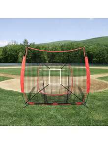 7x7 Ft Baseball Softball Practice Net, Portable Baseball Training Net For Hitting Batting Catching Pitching, Backstop Baseball Equipment Training Aids With Strike Zone - Red - View 9