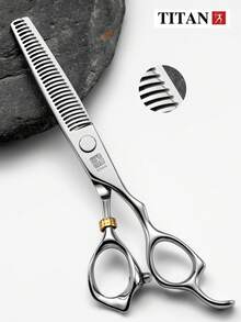 TITAN HIRLD TITAN 专业理发剪刀 6 英寸打薄剪，日本 440C 钢材，包含梳子、调节板和 2 个指环 - 銀色 - 查看 14