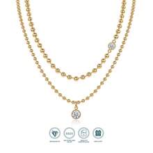 1件1克拉圆形莫桑石吊坠项链，18K镀金925纯银，多层设计，优雅百搭，适合日常佩戴或婚礼、派对等特殊场合，低过敏性且不含镍，附带GRA证书 - 金色 - 查看 1