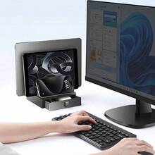 Vidier 3-In-1 Laptop Stand With Drawer - Vertical & Side Cooling Storage Rack Compatible With Various Devices, Fits Most Laptop Stands, Desktop Organizer Base, Storage Box - Black - View 8