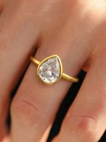 1 chiếc nhẫn hình giọt nước bằng bạc Sterling S925 đính đá Cubic Zirconia, tinh tế và độc đáo, thích hợp làm quà tặng trang sức cho phụ nữ tham dự các buổi dạ hội, họp mặt và tiệc tùng. - cài đặt bezel giọt nước - Xem 4