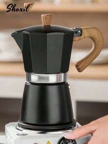 shoxil 1pc Moka Pot, Stovetop Espresso Maker, Italian Coffee Pot, 3/6 Cup Capacity Coffee Maker, Aluminum Stovetop Camping Espresso Pot, Cappuccino Or Latte Coffee Maker, Essential For Back To School - Black - View 6