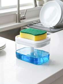 1个带海绵架的皂液器，含1块海绵，小巧方形水槽配件，厨房收纳架 - 彩色 - 查看 3