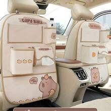 1 pieza Bolsa de almacenamiento colgante para basura de carro con diseño lindo de Capibara de dibujos animados, organizador de carro anti-patadas - A - Ver 7