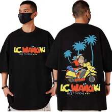 Camisetas gráficas divertidas de mono Lc Waikiki, camisetas de moda de dibujos animados de manga corta para hombres y mujeres, camiseta casual suelta de algodón, ropa de calle - Negro - Ver 1