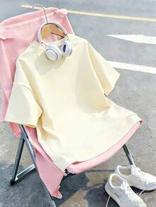 Tween Girl Ice Cream Cartoon "67" Print T-Shirt, Soft And Comfortable Fabric, Fashionable Summer Top, Suitable For Daily, Streetwear, And School Wear - Apricot - View 4