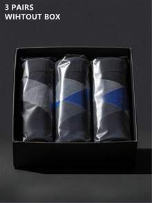 3 Pairs Random Color Men's Socks, Classic Diamond Pattern Reinforced Bottom Mid-Calf Dress Socks, Spring/Autumn - Grey - View 4