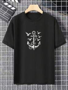 Envío nacional | camiseta de manga corta con estampado casual de algodón puro para hombres en primavera y verano - Negro - Ver 2