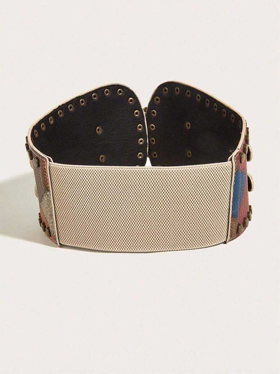 1pc Women's Multi-Color Studded Western Style Elastic Waist Belt Halloween Costume - Multicolor - View 1