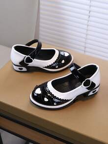 1双女童软底时尚百搭防滑休闲皮鞋，适合幼儿/小童/大童日常穿着及上学穿着 - 黑色 - 查看 2