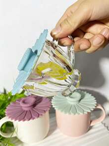 3 Peças Tampa de Copo de Silicone Girassol, Acessórios de Bebida e Chá, Tampa de Silicone Reutilizável Multifuncional à Prova de Poeira e Vazamento para Copos, Copos de Café e Chá, Adequado para Uso no Escritório e Carro - Multicolorido - Visão 10