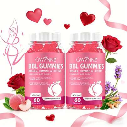  2PCS GWYNNE Gomitas para realzar los glúteos/Gomitas para agrandar los glúteos BBL Gomitas para glúteos Belleza para glúteos/Potenciador de glúteos 60PCS aguaje para glúteos gomitas