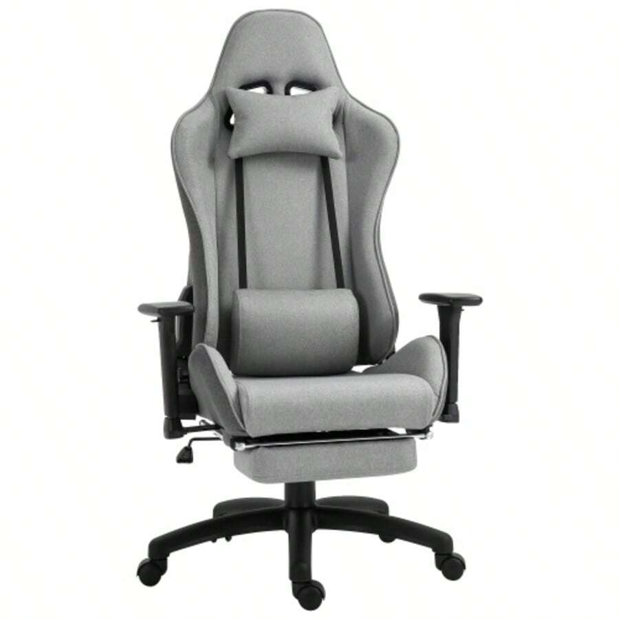 Office Chair With Adjustable Armrests, Computer Chair With Removable Head And Lumbar Cushions, Rocking Function, Grey, Ergonomic And Comfortable
