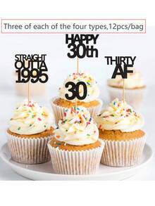 Creative Black "Straight Outta 1996 1986 1976" Cupcake Toppers, Happy 30th 40th 50th 30 Birthday Party Cake Decorations