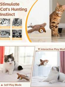 Juguete interactivo para mascotas con pájaro realista no volador, recargable por USB y activado por tacto, adecuado para gatitos y perros pequeños - Multicolor - Ver 8