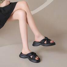 Sandalias de plataforma con tacón de cuña para mujer Sandalias de plataforma de verano para mujer - Novedad Sandalias para exterior con suela blanda, transpirables y antideslizantes. Suela gruesa con detalles trenzados para un sofisticado estilo playero francés. El diseño en negro combina a la perfección con vestidos. - Negro - Ver 6