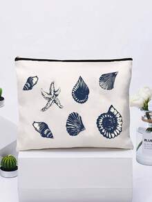 1pc Large-Capacity And Cute Canvas Bag, Simple Shoulder And Hand-Held Printed Canvas Bag, Featuring Seashell And Starfish Patterns. It Can Be Used As A Cosmetic Bag, A Multi-Functional Storage Bag, A Cute Large-Capacity Student School Bag - Multicolor - View 12