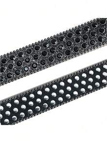 Cinto de Cintura com Decoração de Cristal Unissex, Adequado para Denim, Acessório de Estilo Punk, Moda e Versátil - Preto - Visão 6