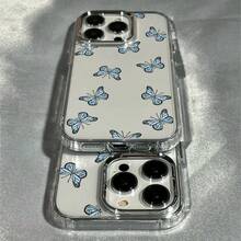 1pc Blue Butterfly Pattern Transparent Frame High-End TPU Shockproof Fashionable Phone Case Suitable For IPhone11/12/13/14pro/15pro/16/17promax/7/8/XS/XR - Multicolor - View 3