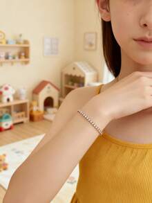 Pulseira de Tênis Banhada a Ouro com CZ Ajustável com Cordão, Acessório Multifuncional Adequado para Uso Diário de Adolescentes - Prata - Visão 3