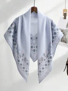 1 Peça Lenço Quadrado Estampado com Planta de 110cm para Mulheres, Hijab de Voile, Floral, Leve, Macio, Confortável, Respirável, Versátil, Hijab Estampado, Lenço de Flor de Alta Qualidade e Atmosfera Delicada, Lenço Decorativo Elegante de Proteção Solar, Lenço Quadrado Multifuncional para Looks, Adequado para Uso Diário, Todas as Estações - Multicolorido - Visão 5