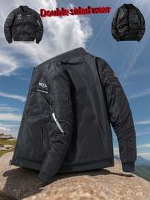 双面穿军用户外男士飞行夹克，适合户外活动、旅行、徒步，黑色，春季送礼佳品 - 黑色 - 查看 4