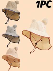 1pc Multi-Color Double Ear Strap Bucket Hat With Lanyard, Can Fix Position And Cover Nape, Cute, Lightweight And Suitable For Sun Protection, Ideal For Boys And Girls Outdoor Activities In Spring And Summer, Great Gift For Kids And Friends - Multicolor - View 1