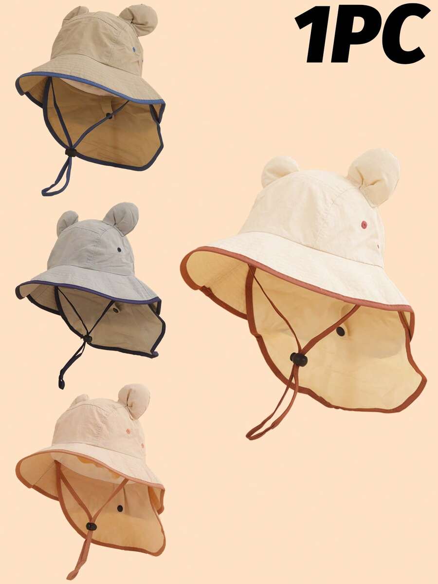 1pc Multi-Color Double Ear Strap Bucket Hat With Lanyard, Can Fix Position And Cover Nape, Cute, Lightweight And Suitable For Sun Protection, Ideal For Boys And Girls Outdoor Activities In Spring And Summer, Great Gift For Kids And Friends - Multicolor - View 1
