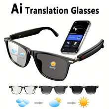 AI Smart Glasses With 160 Languages Real Time Translation Support, Chat GPT System, Multi-Functional Audio Glasses For Men And Women, Built-In Microphone And Speaker, Calls Music Playback And Hands-Free Calling, Physical Color Changing Lens - Black - View 12