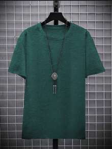 Men's Summer Round Neck Short-Sleeved T-Shirt Casual Top - Dark Green - View 5
