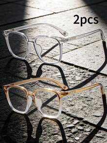 1副/2副复古方形高端轻便男士眼镜框，瘦脸无妆光学眼镜 - 無色 - 查看 10