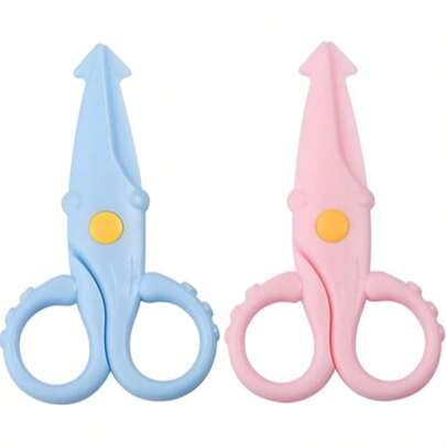 Tijeras con forma de calamar lindas para niños, mini tijeras de plástico PS para cortar papel manualmente, para niños de 3+ años, regalos de cumpleaños o premios ideales para niños y niñas