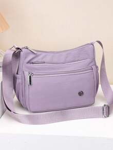 1个纯色尼龙面料拉链多隔层背包，适合携带手机、纸巾和其他日常必需品，时尚休闲男士斜挎单肩包，适合通勤、散步、购物、商务出行，四季皆宜。 - 彩色 - 查看 14