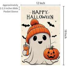 Halloween Ghost Garden Flag 12x18 Vertical Double Holiday Outside Decorations Burlap Yard Flag Spooky Pumpkin Seasonal Holiday Flag Farmhouse Yard Outdoor Flag Seasonal Welcome Yard Outdoor Flag Outdoor Decoration - / - 查看 2