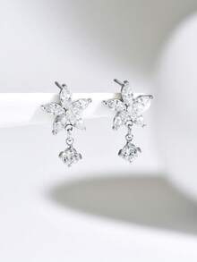 1 Pair Luxury Floral Zirconia Pendant Earrings, Unique Elegant Earrings Suitable For Women's Banquet, Party, Daily Wear, Holiday Gift - Earring - View 5