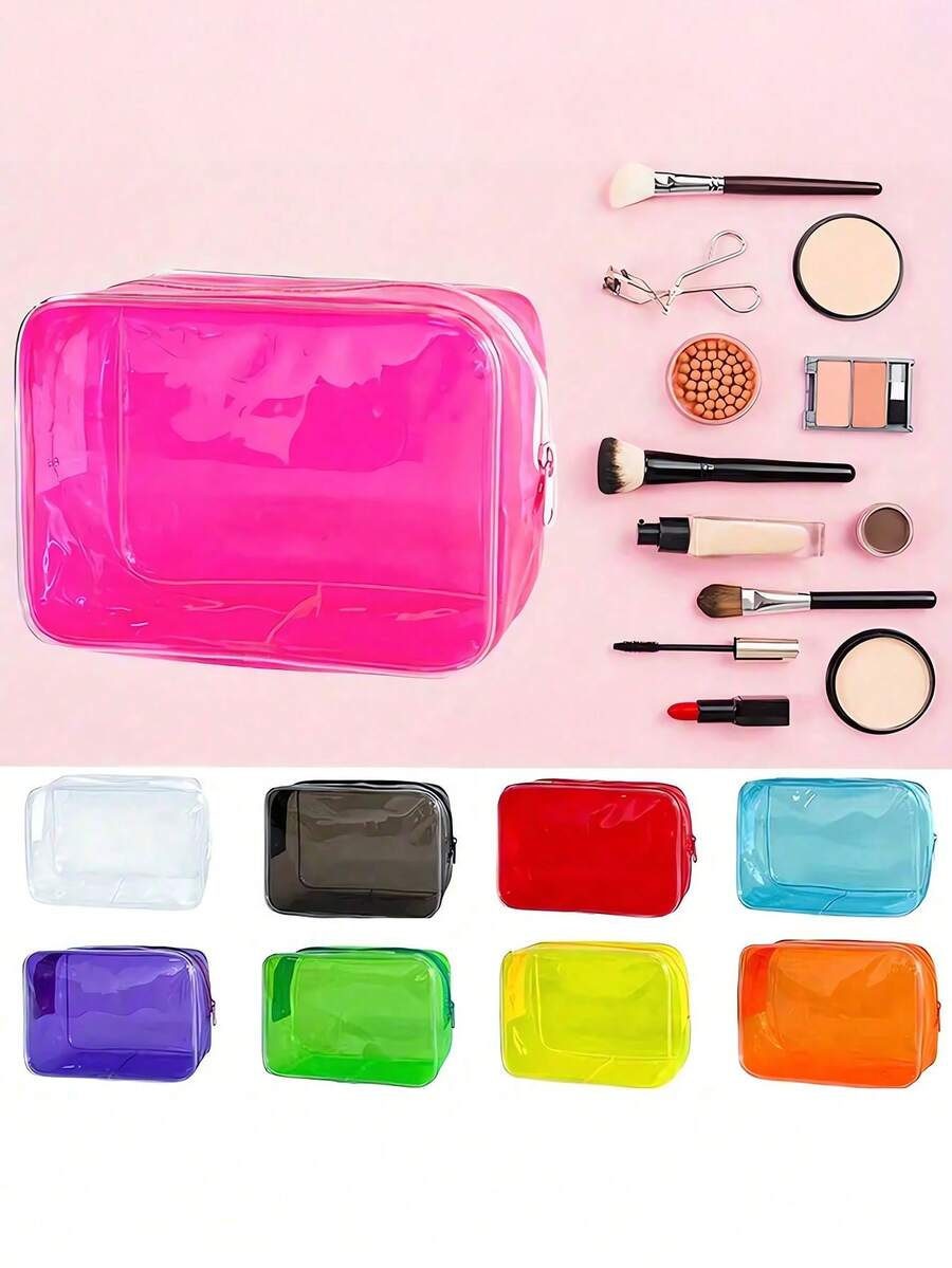 Transparent PVC Material Large Capacity Cosmetic Bag, Convenient & Minimalist Storage Pouch - Multicolor - View 1