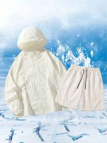 Summer Lightweight Loose-Fitting Casual Outdoor Beach Single-Layer Lightweight Shorts Set - Light Khaki - View 1