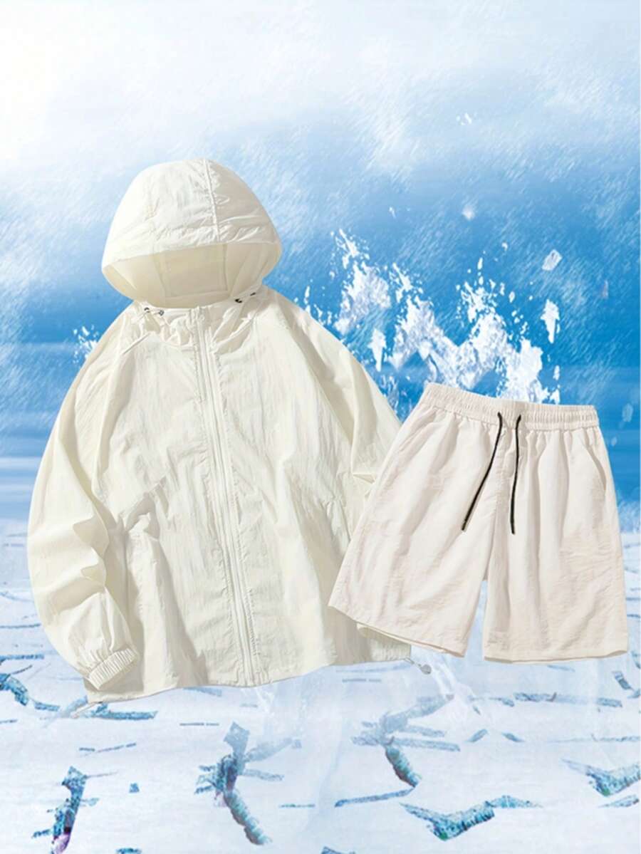 Summer Lightweight Loose-Fitting Casual Outdoor Beach Single-Layer Lightweight Shorts Set - Light Khaki - View 1